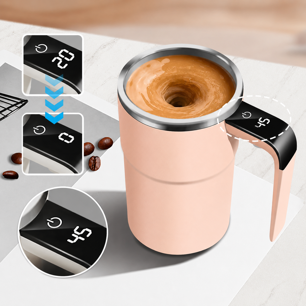 Portable Electric Stirring Stainless Steel Coffee Mug | SLIMG:7613690698173259980