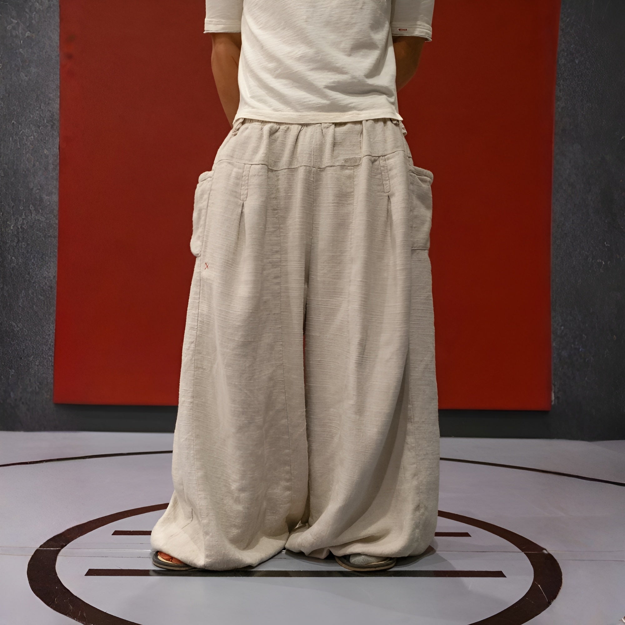 Flax Pleated Wide Pants With Drawstrings — view 16
