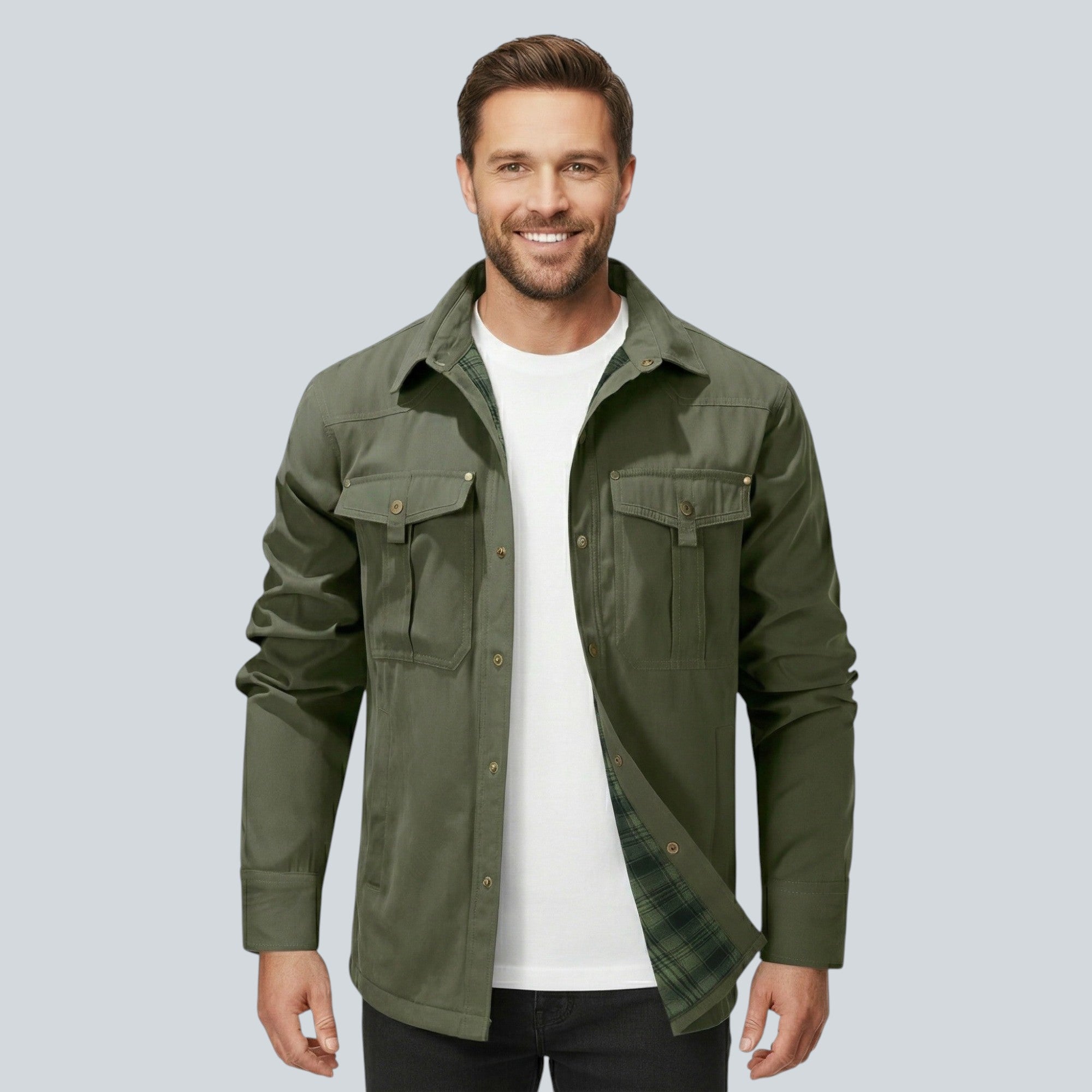 Plaid Lined Button Front Utility Jacket — view 4