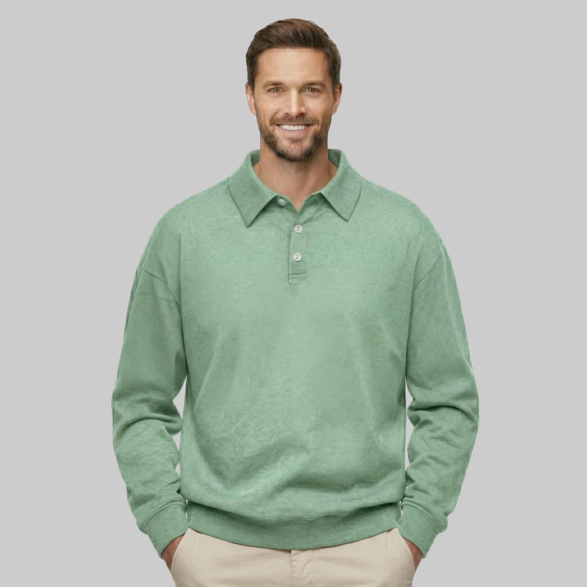 Classic Fit Cashmere Long Sleeve Polo T Shirt — view 4
