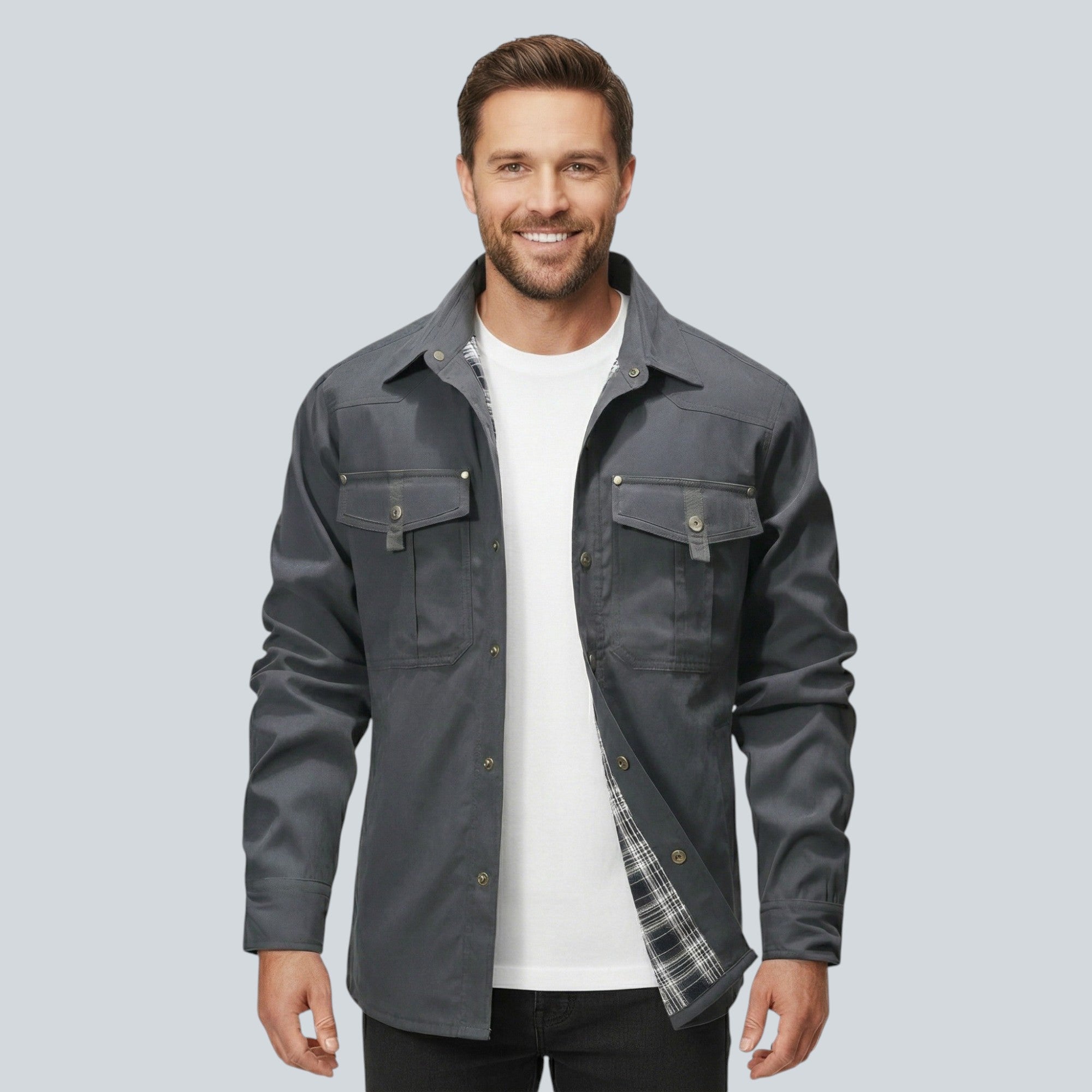 Plaid Lined Button Front Utility Jacket — view 6