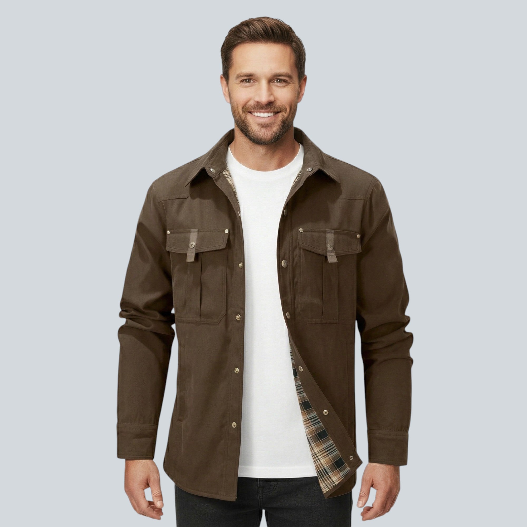 Plaid Lined Button Front Utility Jacket — view 8