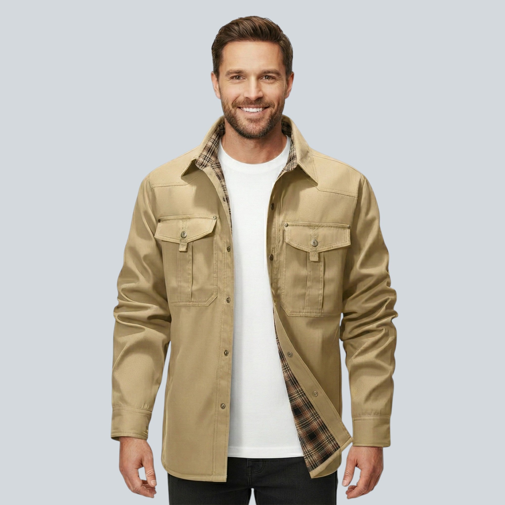 Plaid Lined Button Front Utility Jacket — view 12