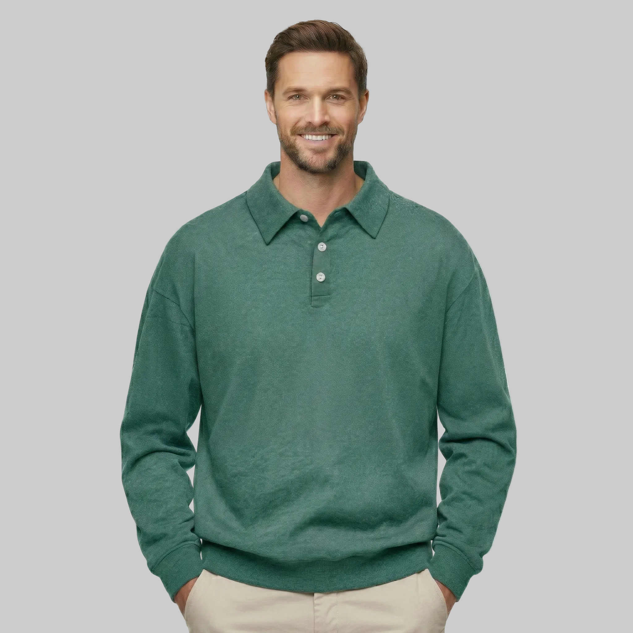 Classic Fit Cashmere Long Sleeve Polo T Shirt — view 3