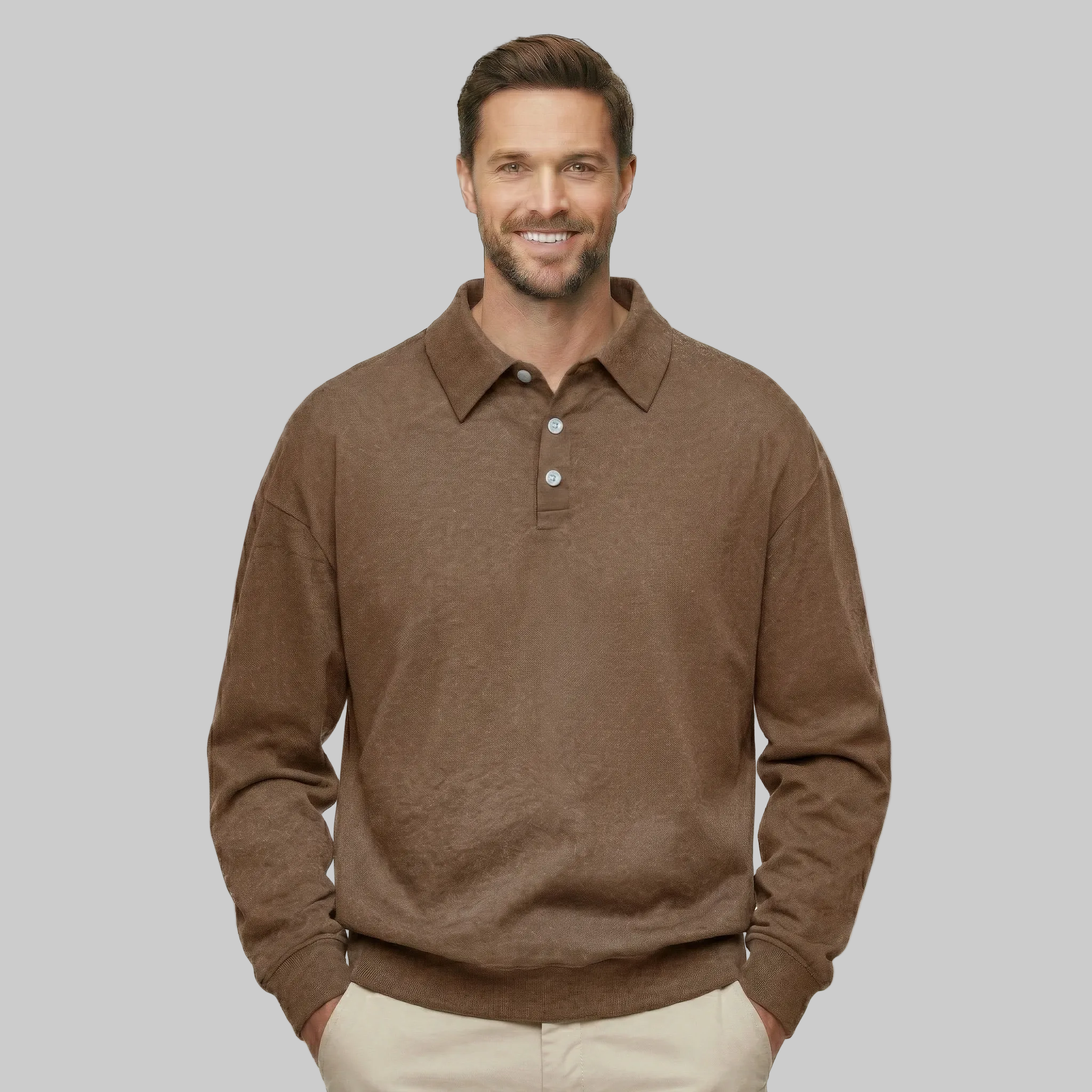 Classic Fit Cashmere Long Sleeve Polo T Shirt — view 2