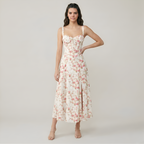 Floral Printed A Line Midi Dress For Women