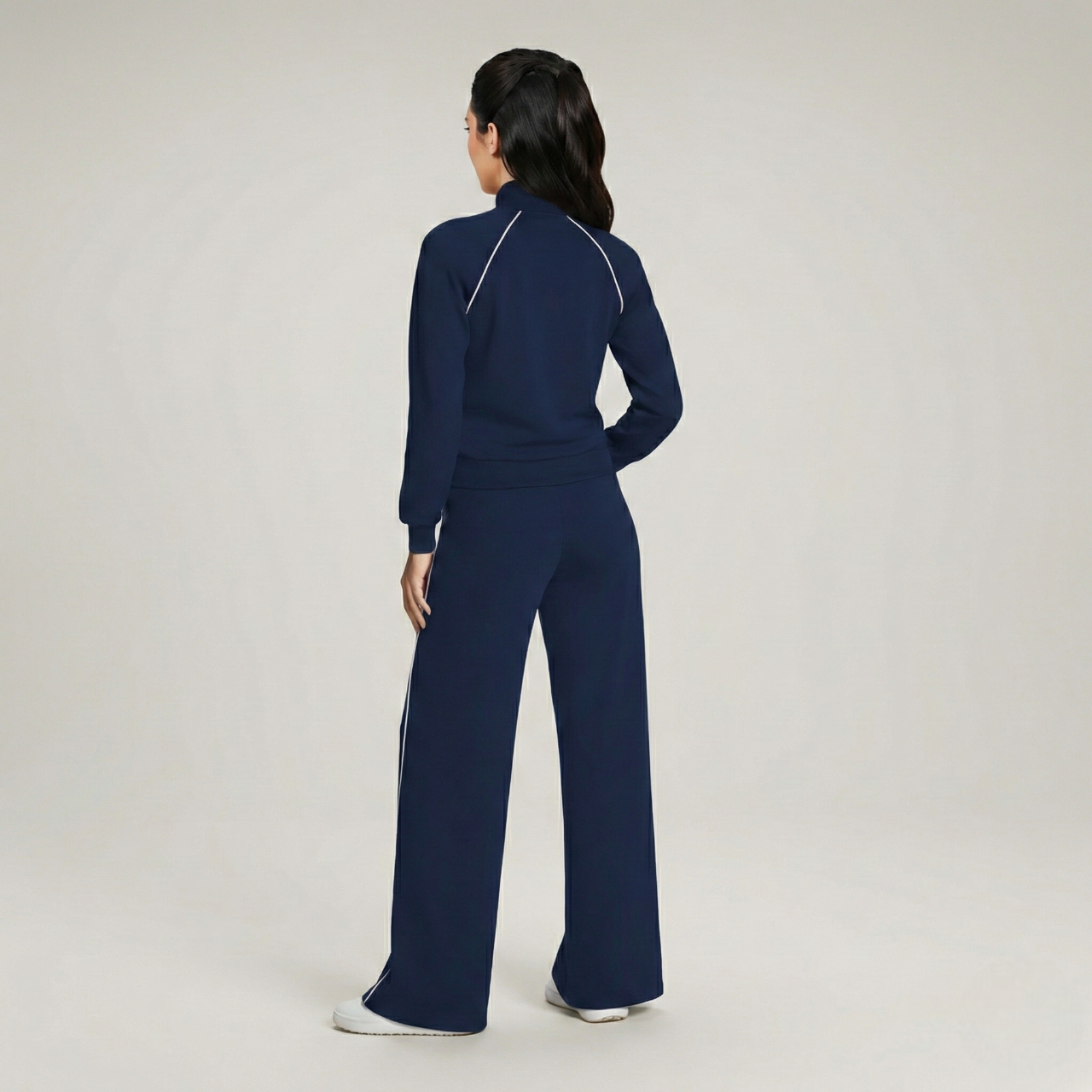 Full Zip Contrast Piping Set For Women — view 4
