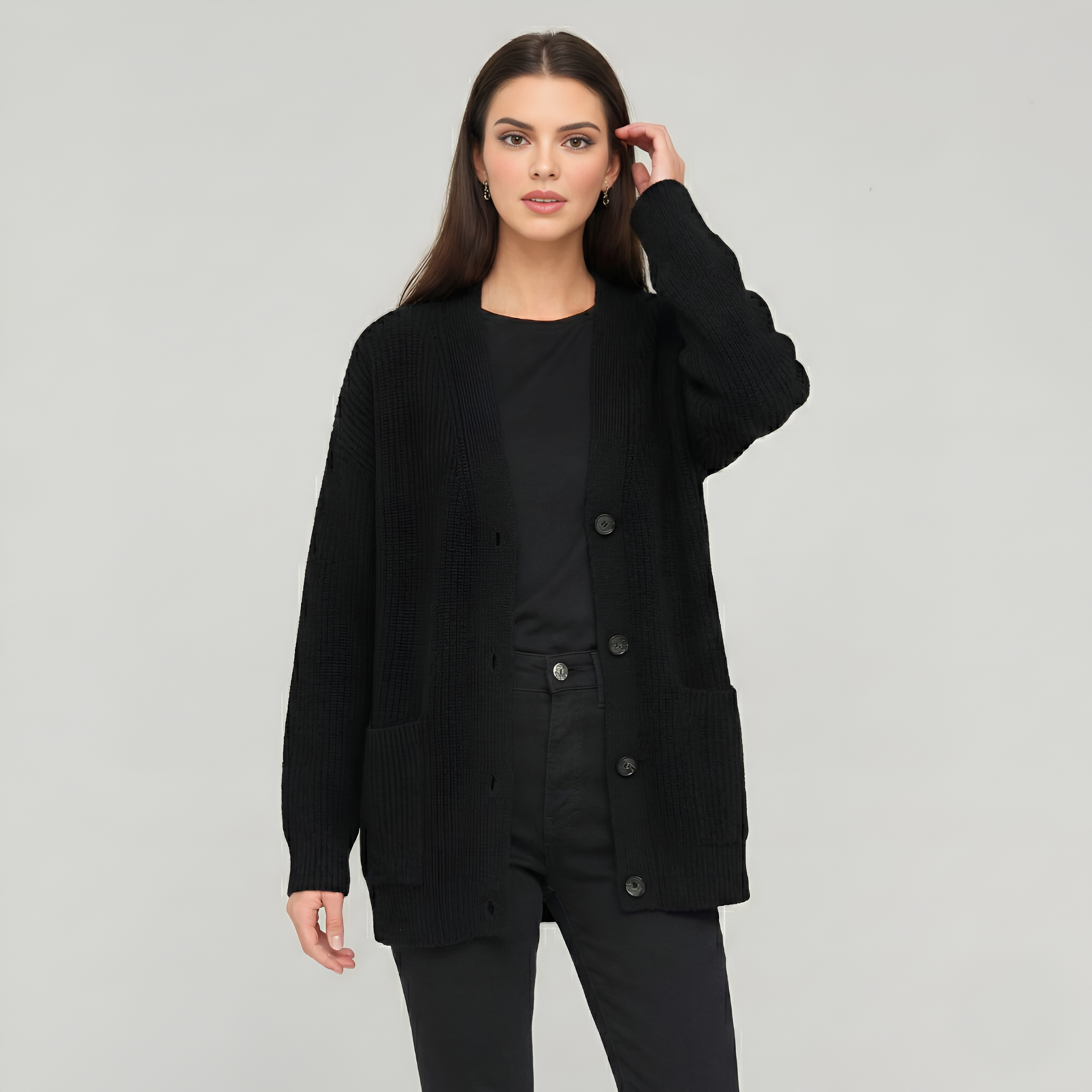 Soft Knit Cashmere Cocoon Front Button Cardigan — view 3