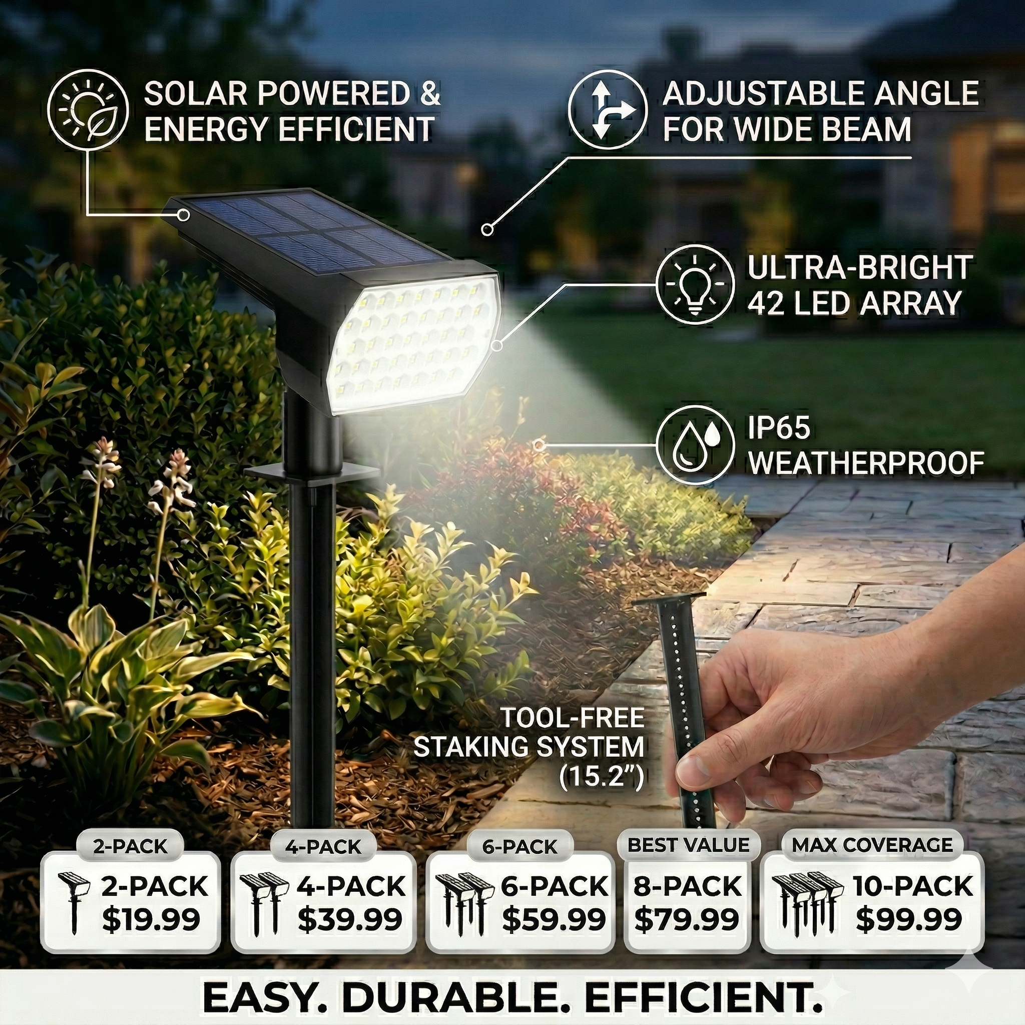 Solar Powered Outdoor Spot Lights — 56 LED, IP68 Waterproof, Dusk to Dawn — view 3