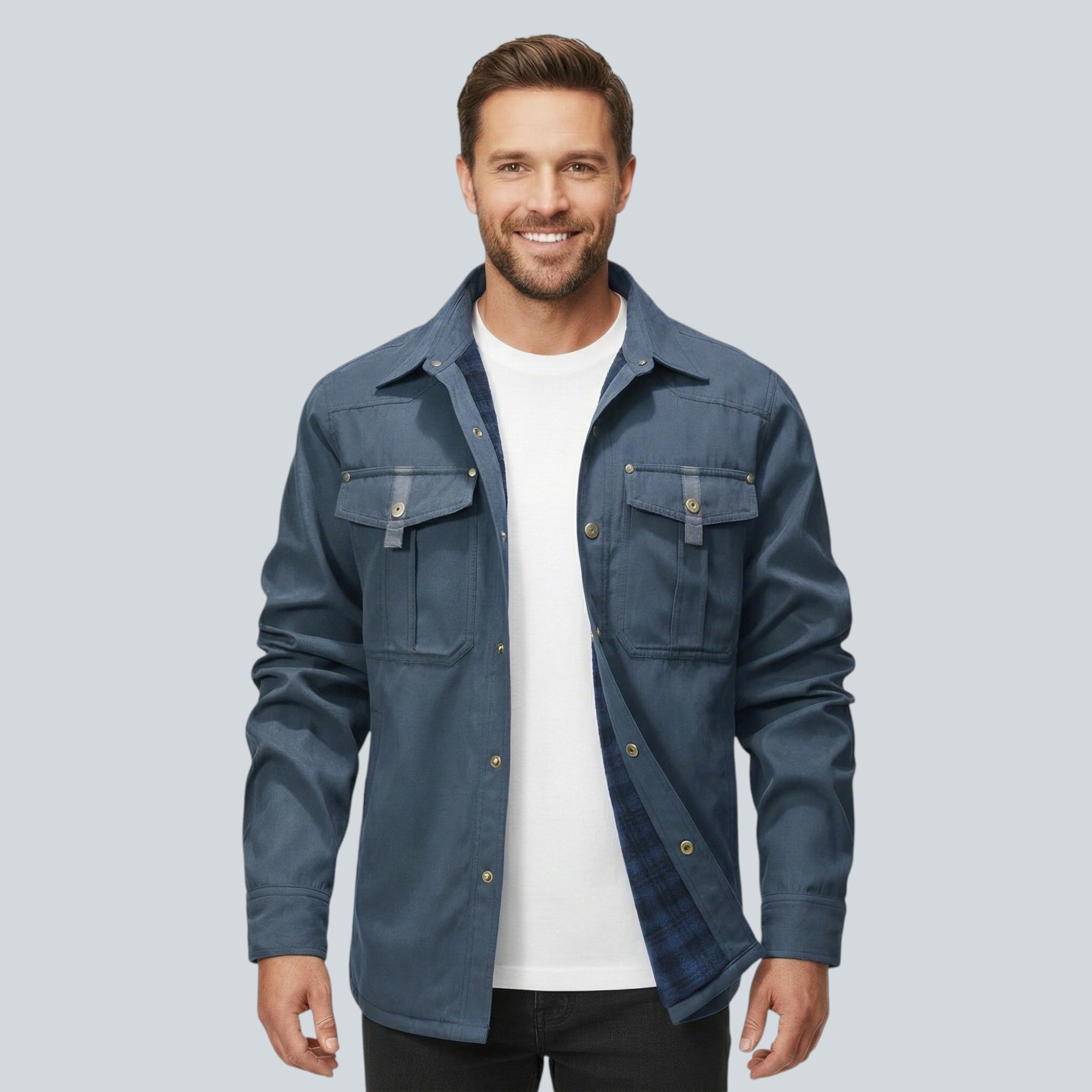 Plaid Lined Button Front Utility Jacket — view 10