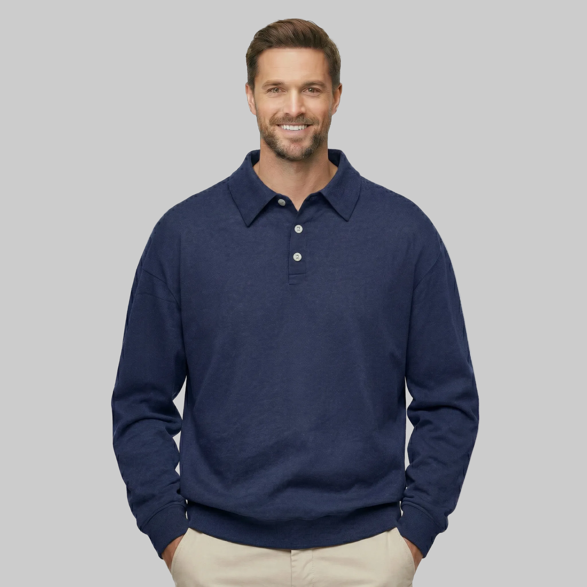 Classic Fit Cashmere Long Sleeve Polo T Shirt — view 9