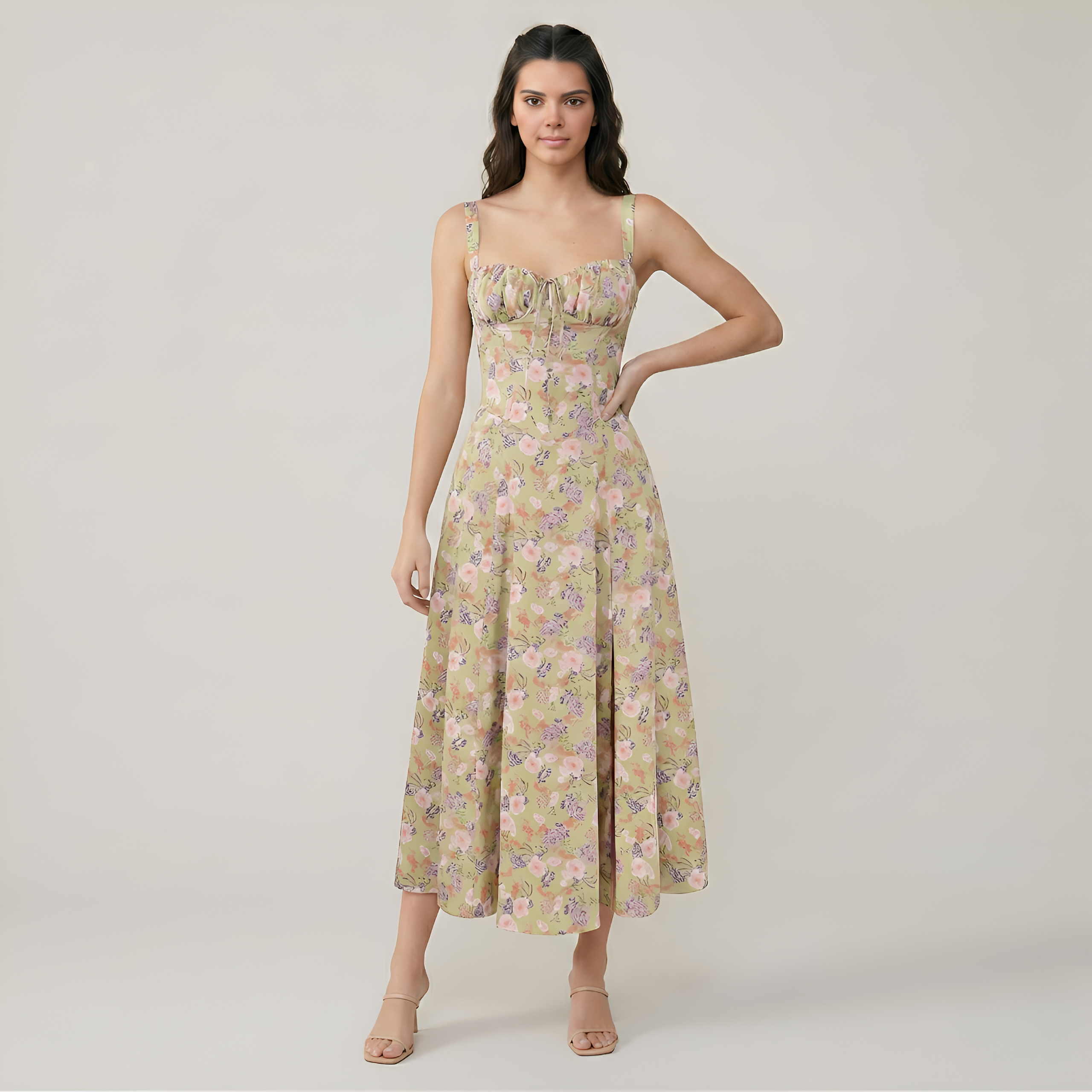 Floral Printed A Line Midi Dress For Women — view 3