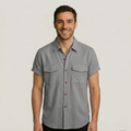 Linen Blend Short Sleeve Button Down Shirt