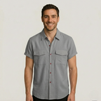 Linen Blend Short Sleeve Button Down Shirt