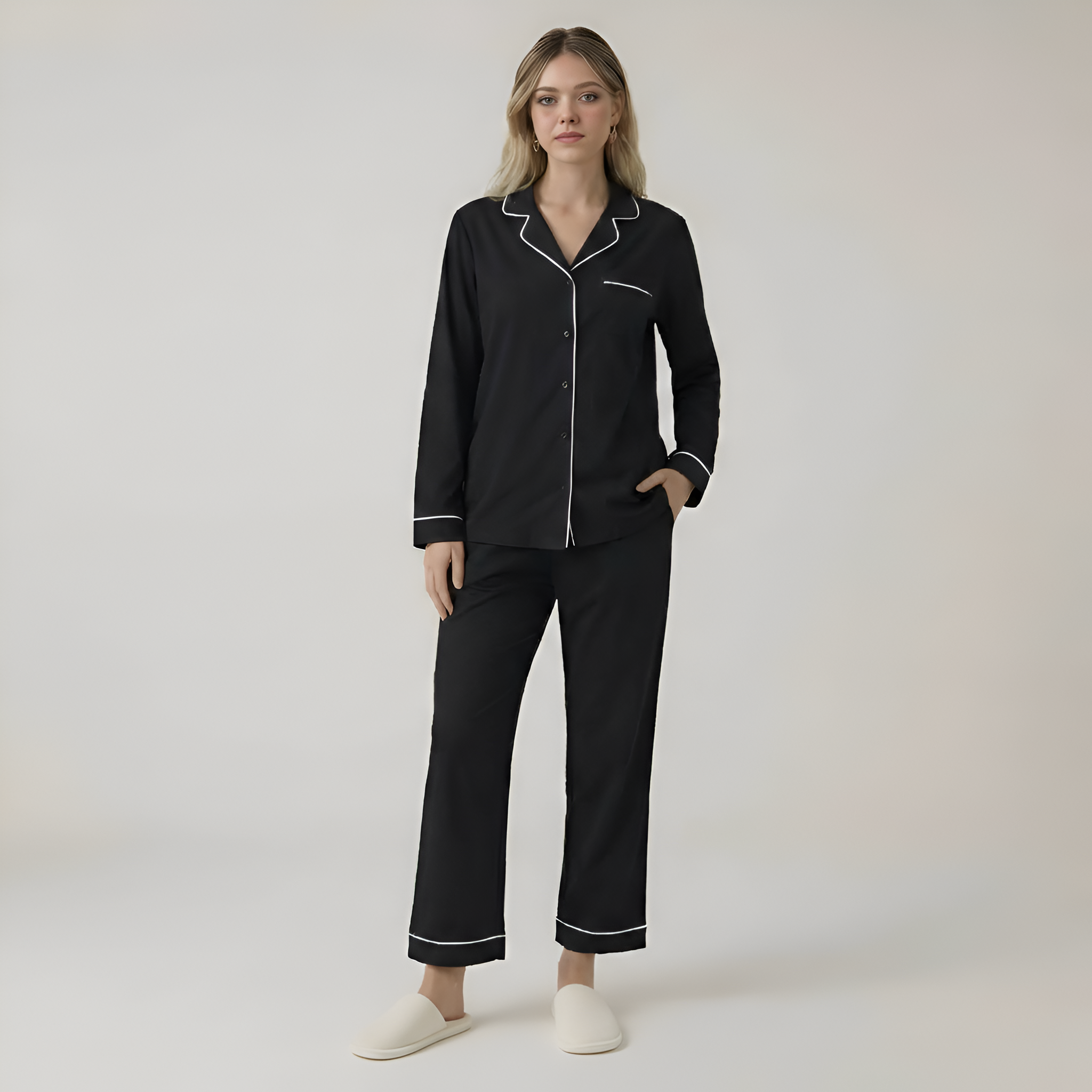 Long Sleeve Front Button Pajama Set For Women — view 4
