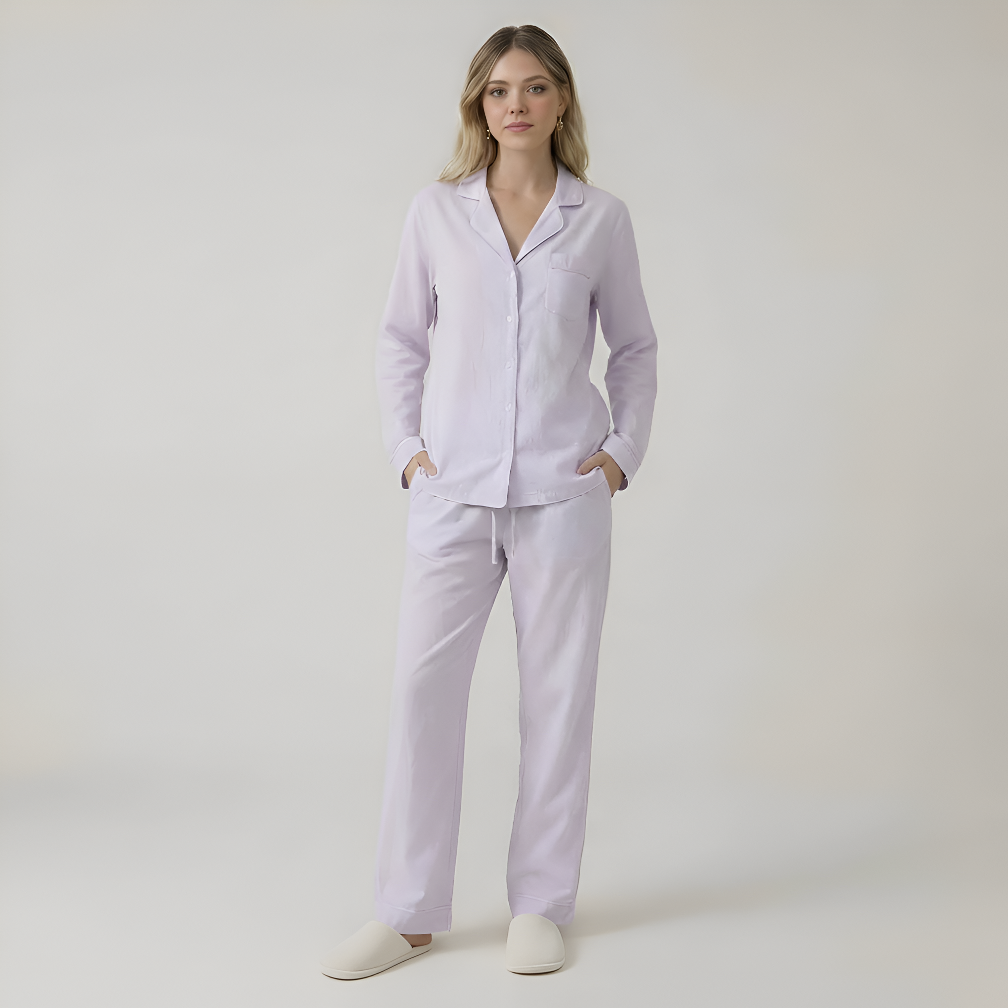 Long Sleeve Front Button Pajama Set For Women — view 8