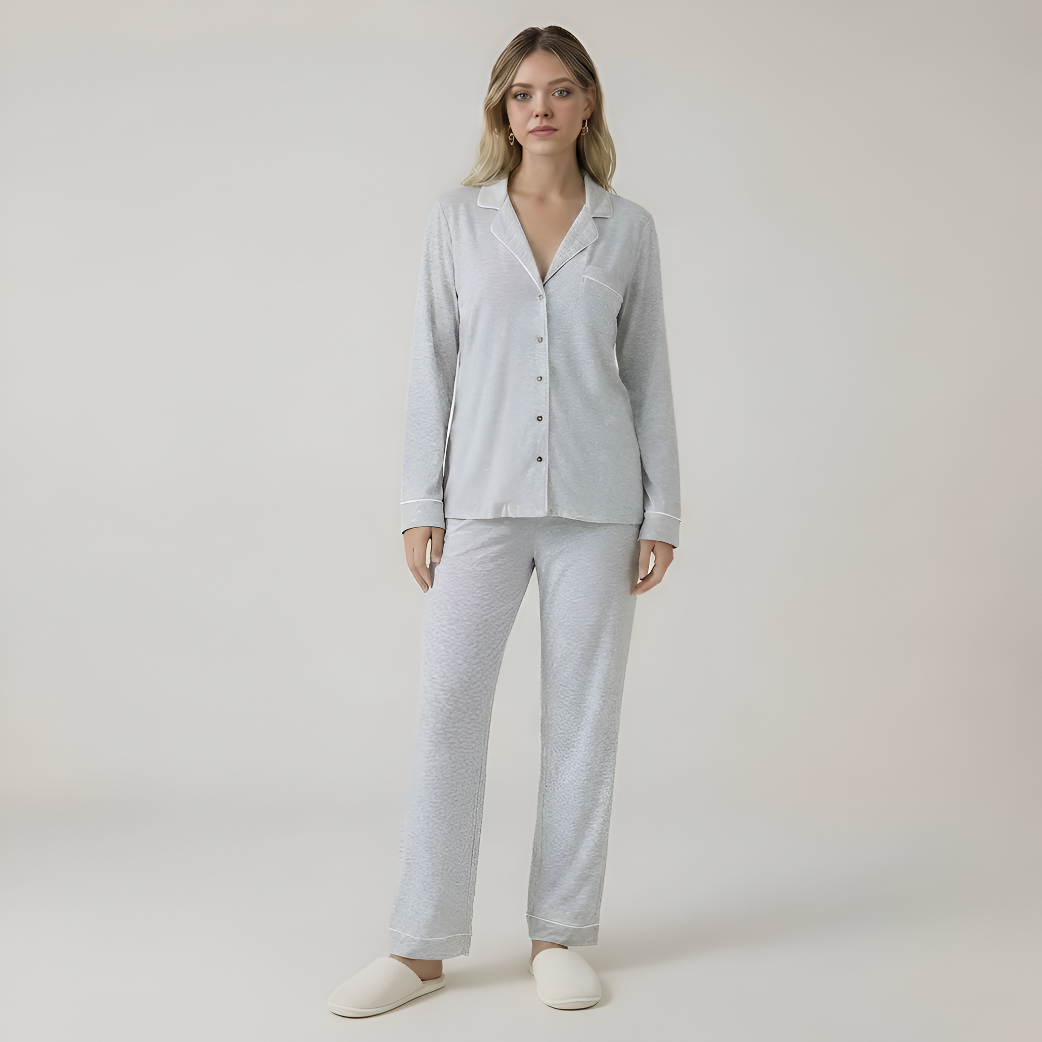 Long Sleeve Front Button Pajama Set For Women — view 5