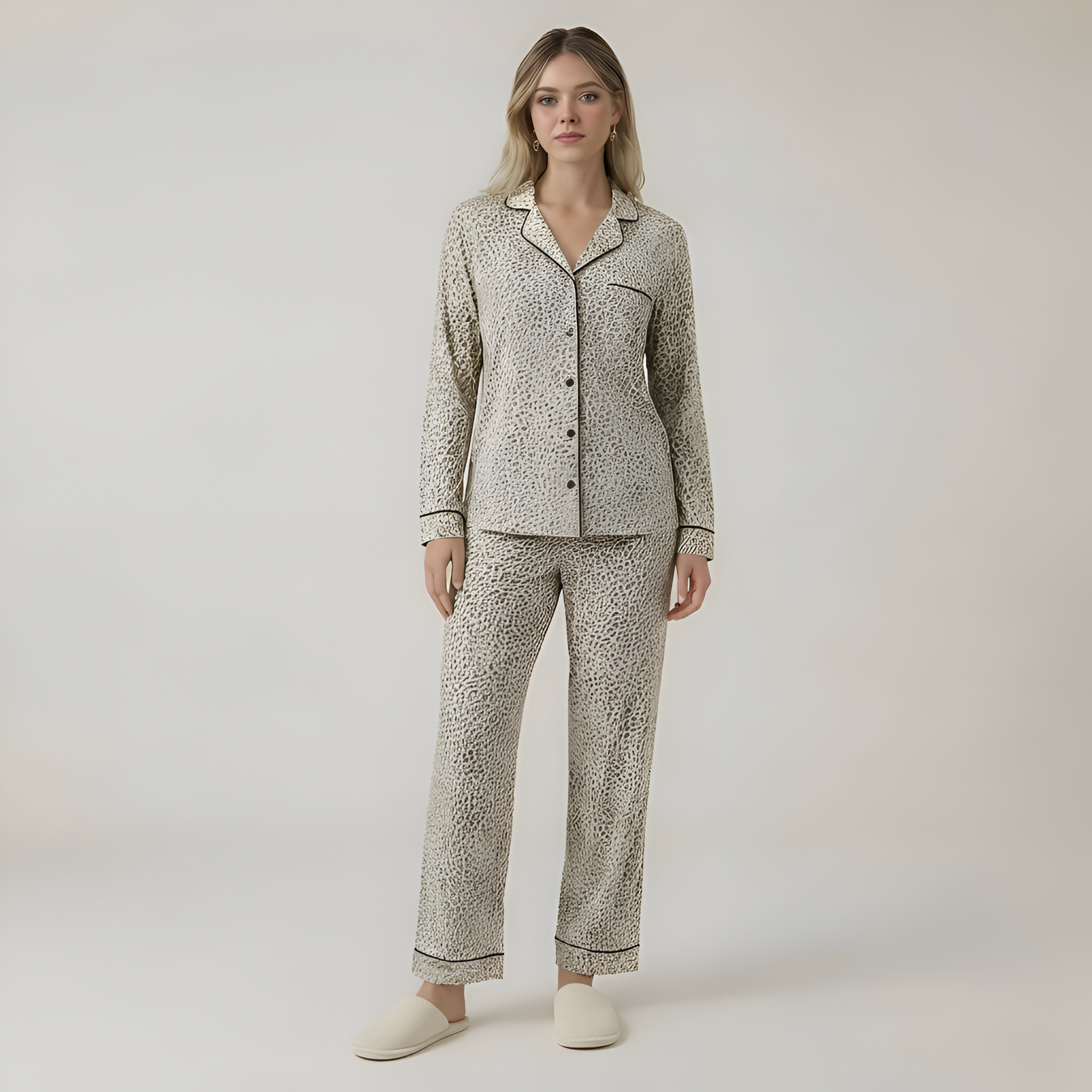 Long Sleeve Front Button Pajama Set For Women — view 7