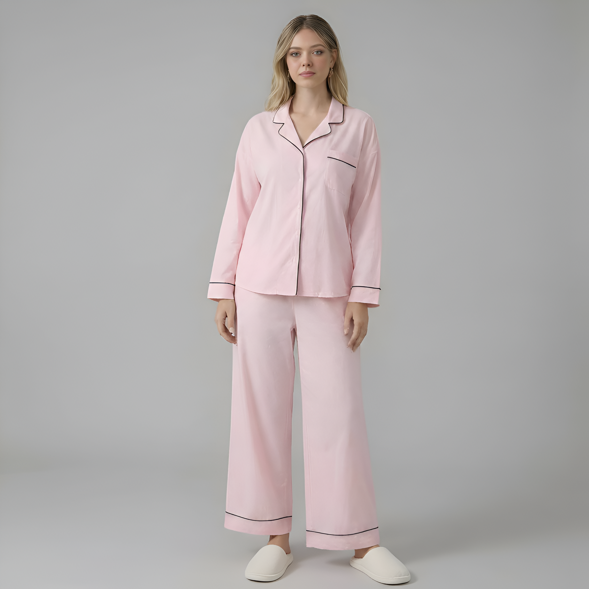 Long Sleeve Front Button Pajama Set For Women — view 6