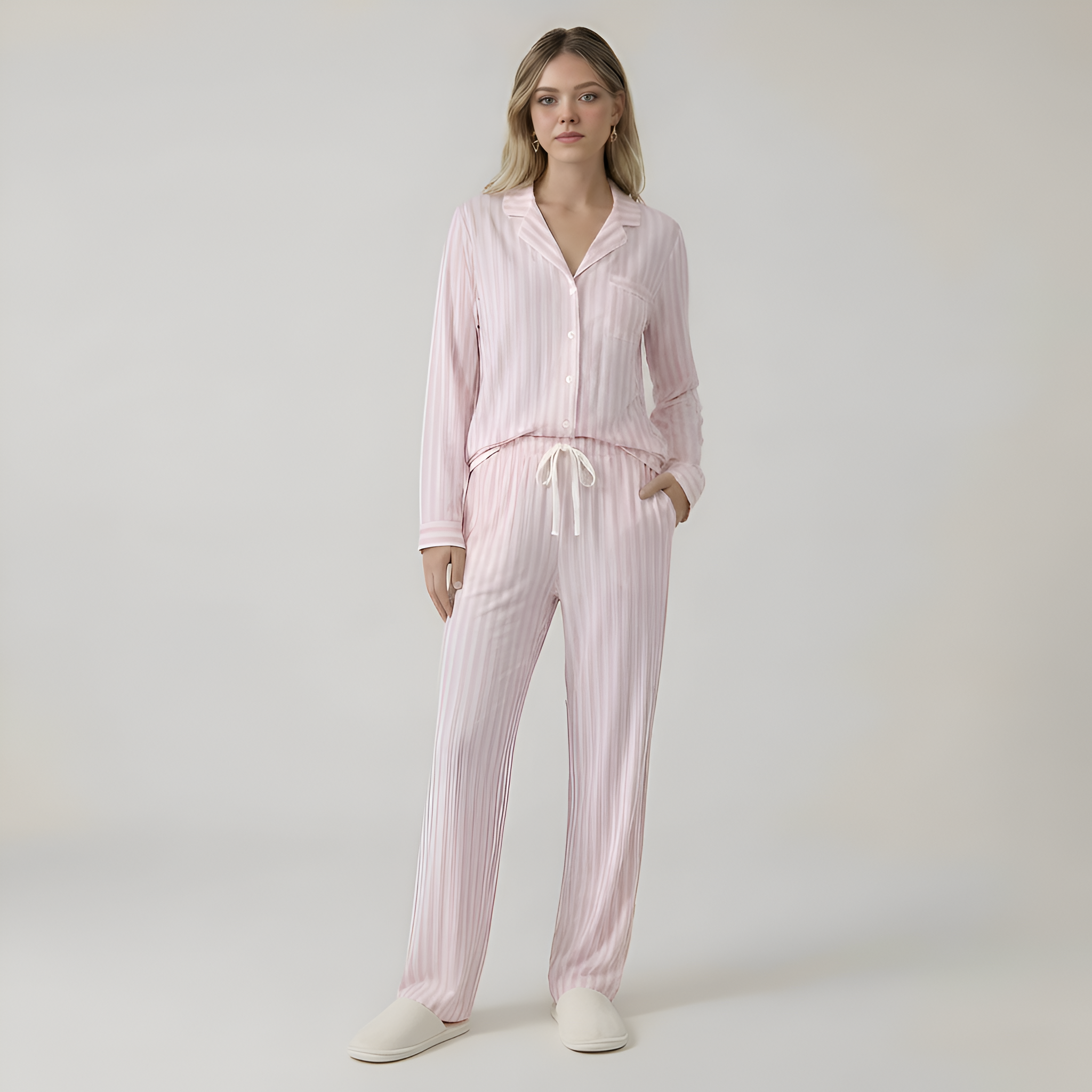 Long Sleeve Front Button Pajama Set For Women — view 10