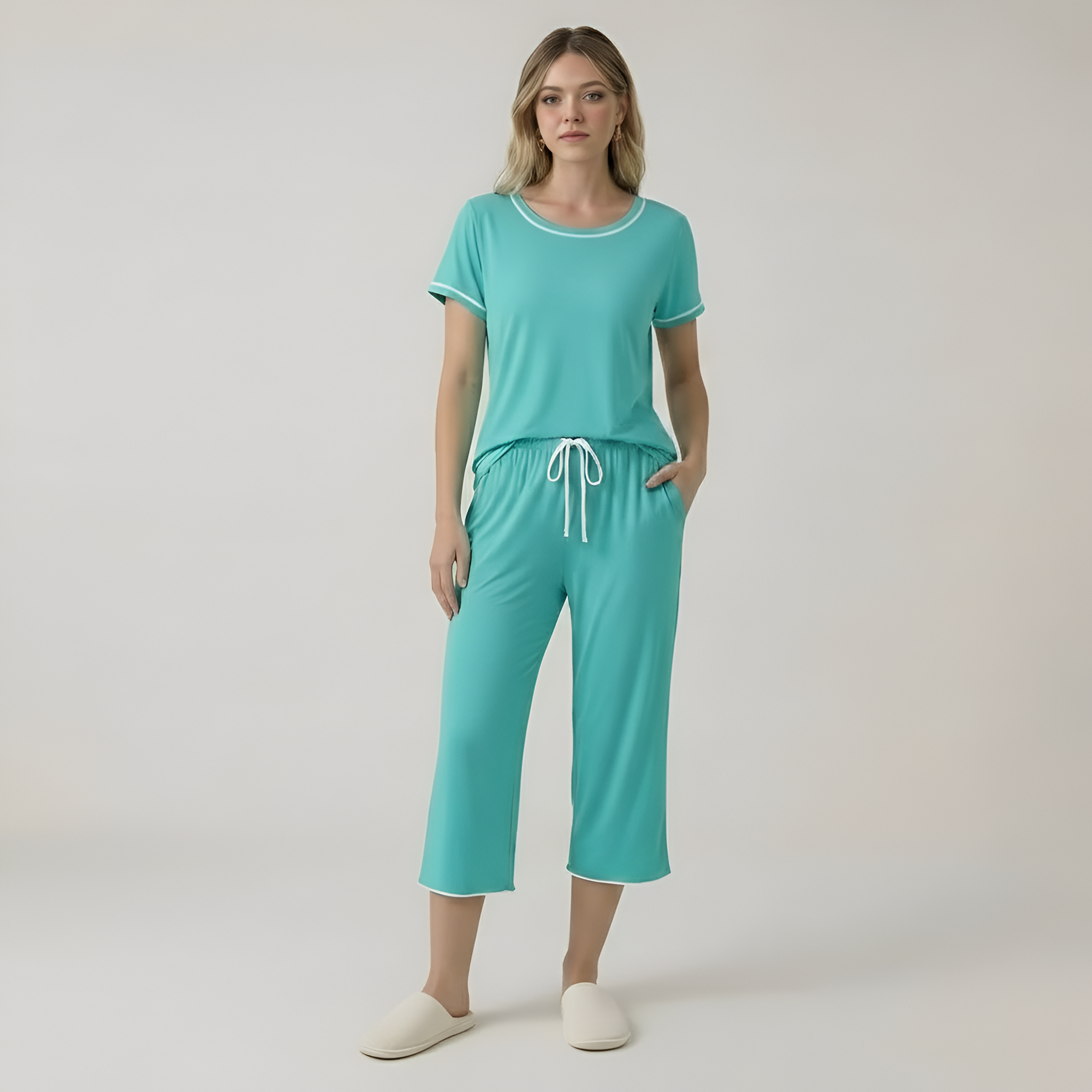 Short Sleeve Top With Capri Pajamas — view 8