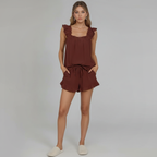 Sleeveless Ruffle Trim Two Piece Pajama Set — view 3
