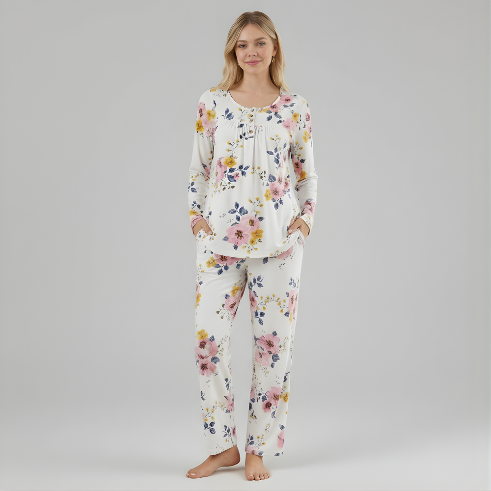 Long Sleeve Printed Pajama Set With Pockets — view 5