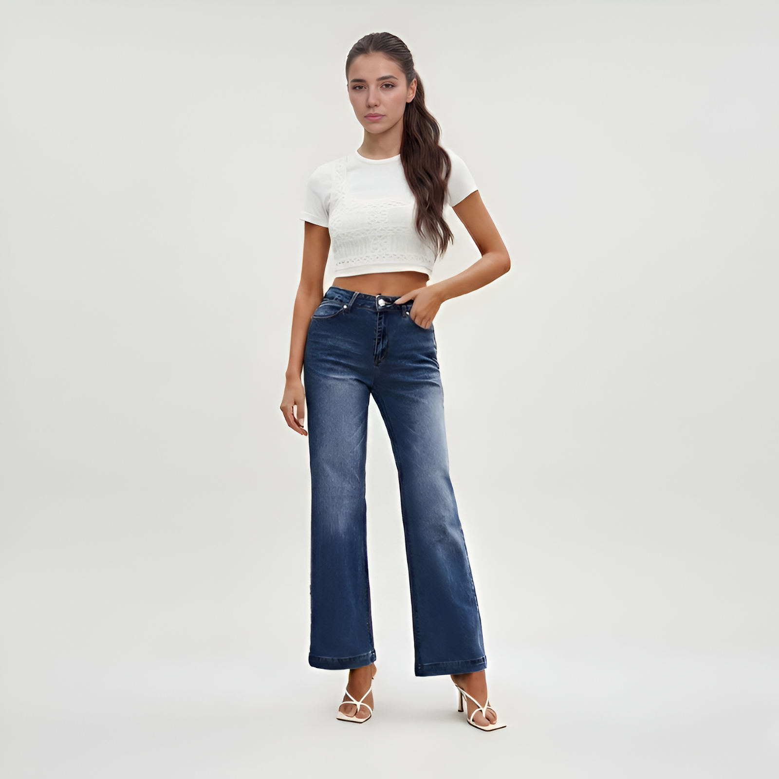 Vintage Inspired Flare Denim Jeans — view 2
