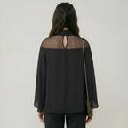 Mesh Yoke Batwing Sleeve Loose Fit Top For Women — view 2