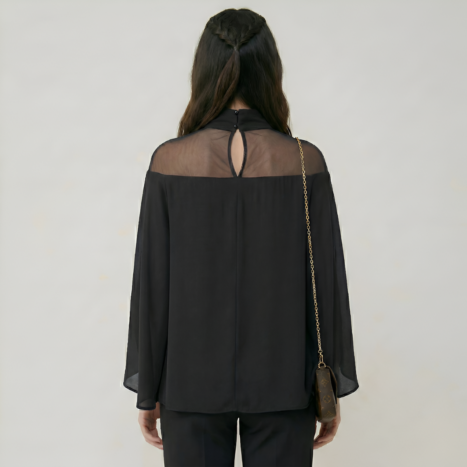 Mesh Yoke Batwing Sleeve Loose Fit Top For Women — view 2