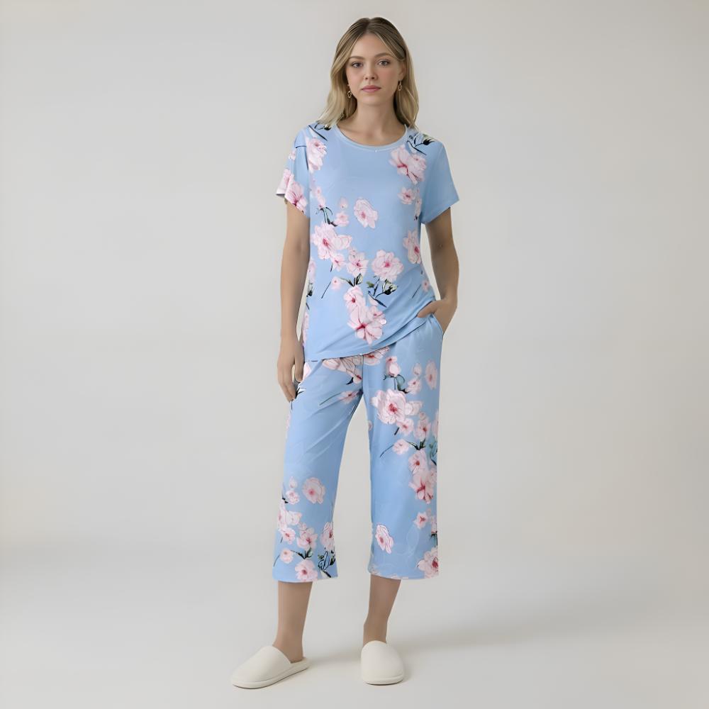 Capri Style Pajama Set With Floral Design — view 3