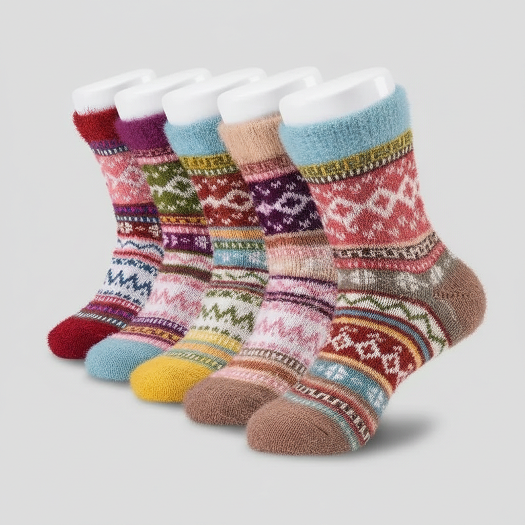 5 Pair Reindeer Design Knit Crew Socks — view 7
