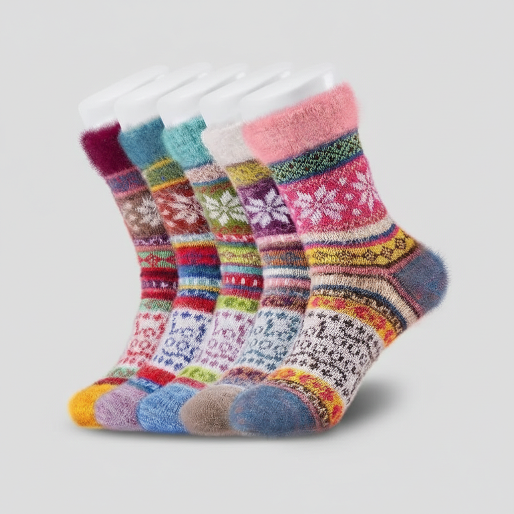 5 Pair Reindeer Design Knit Crew Socks — view 10