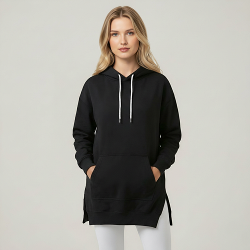 Casual Oversized Hoodie Dress With Kangaroo Pocket