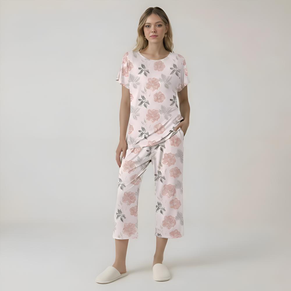 Capri Style Pajama Set With Floral Design — view 4