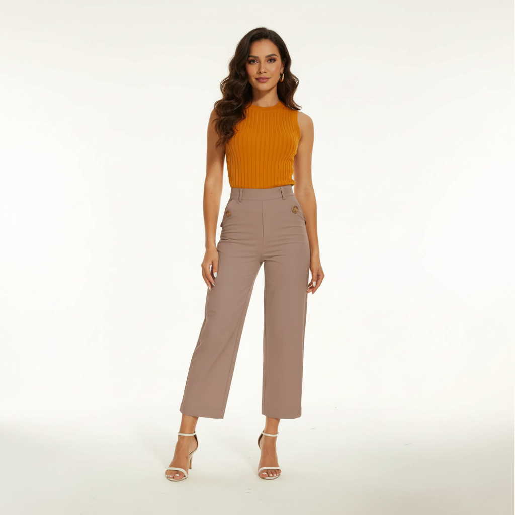 Sleek High Rise Cropped Twill Pants — view 2