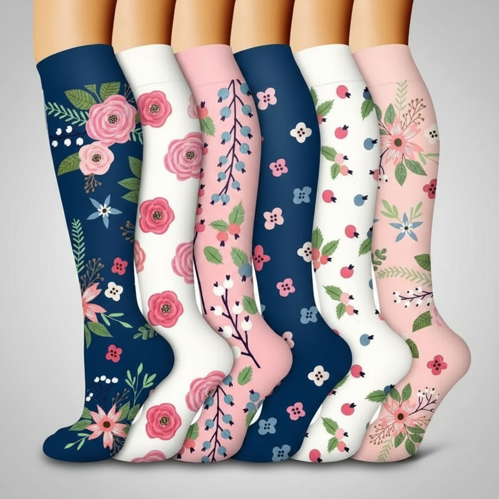 6 Pairs Of Flower Pattern Copper Compression Support Socks — view 10