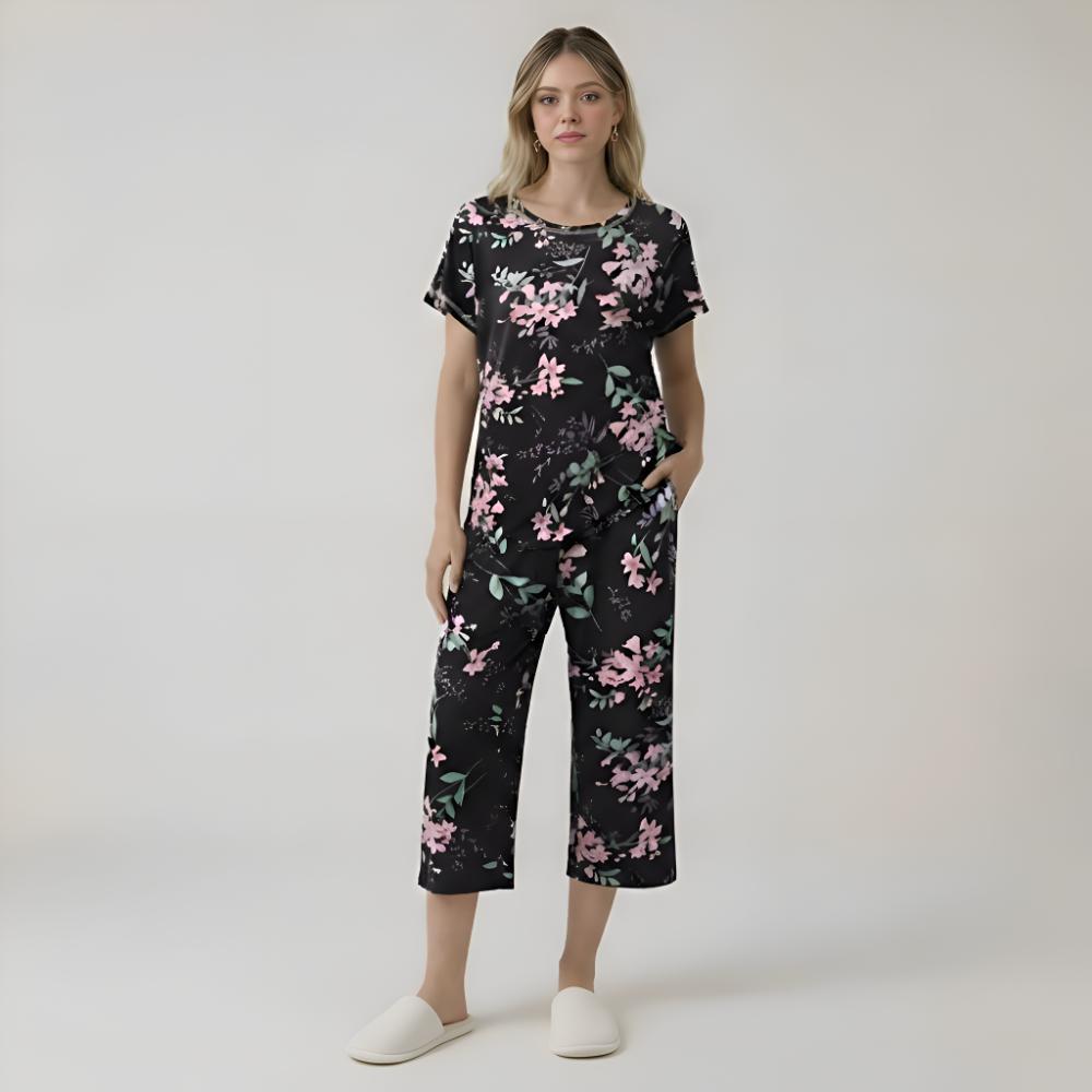 Capri Style Pajama Set With Floral Design — view 10
