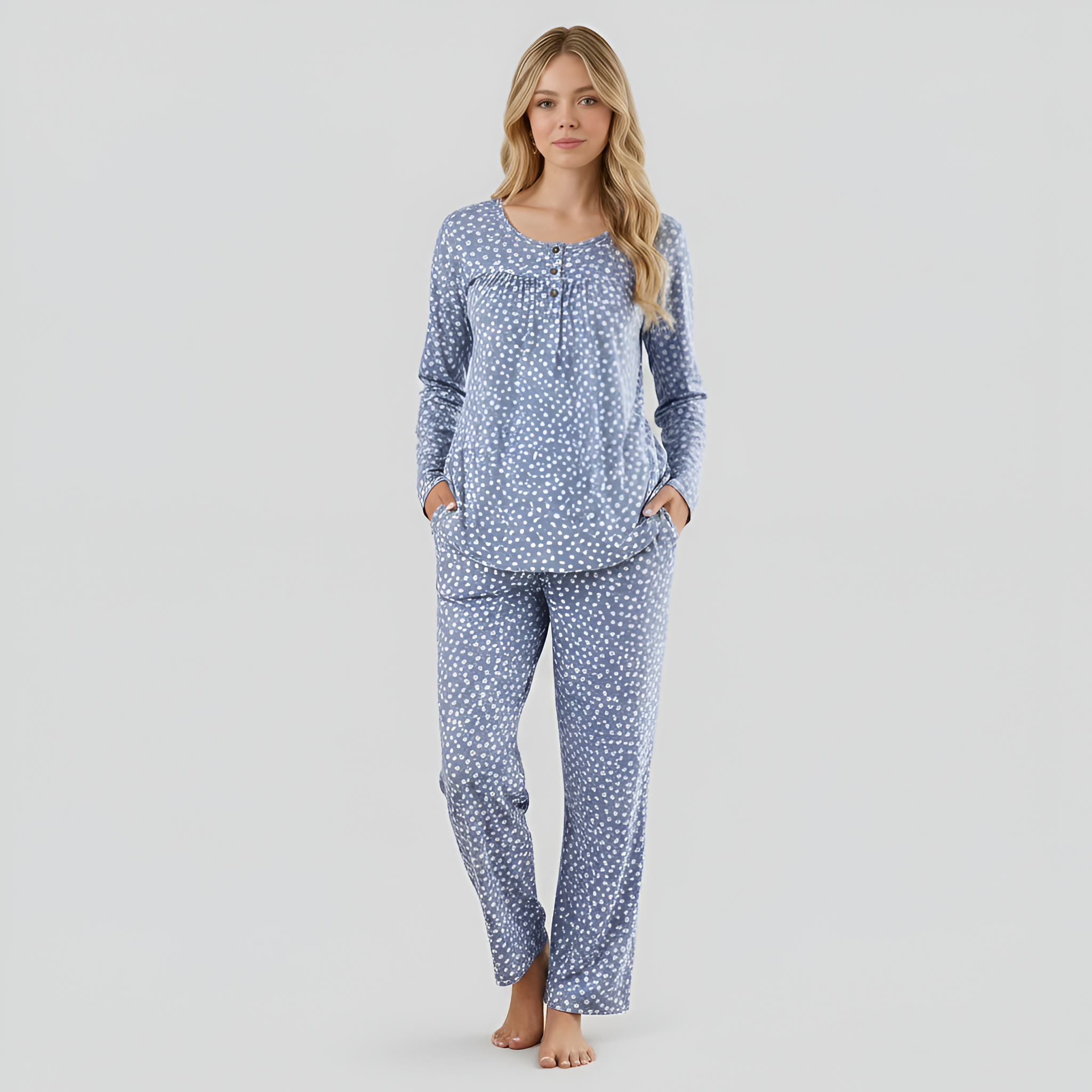 Long Sleeve Printed Pajama Set With Pockets — view 6