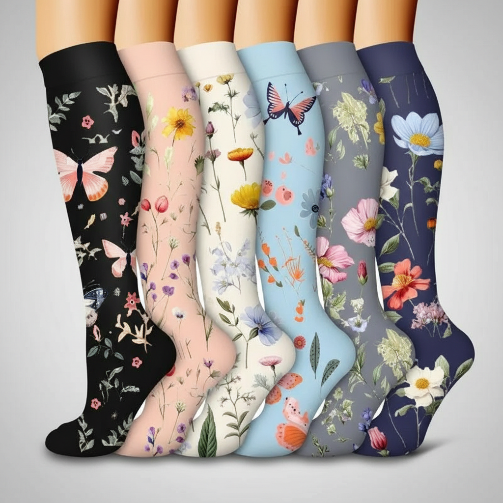 6 Pairs Of Flower Pattern Copper Compression Support Socks — view 8