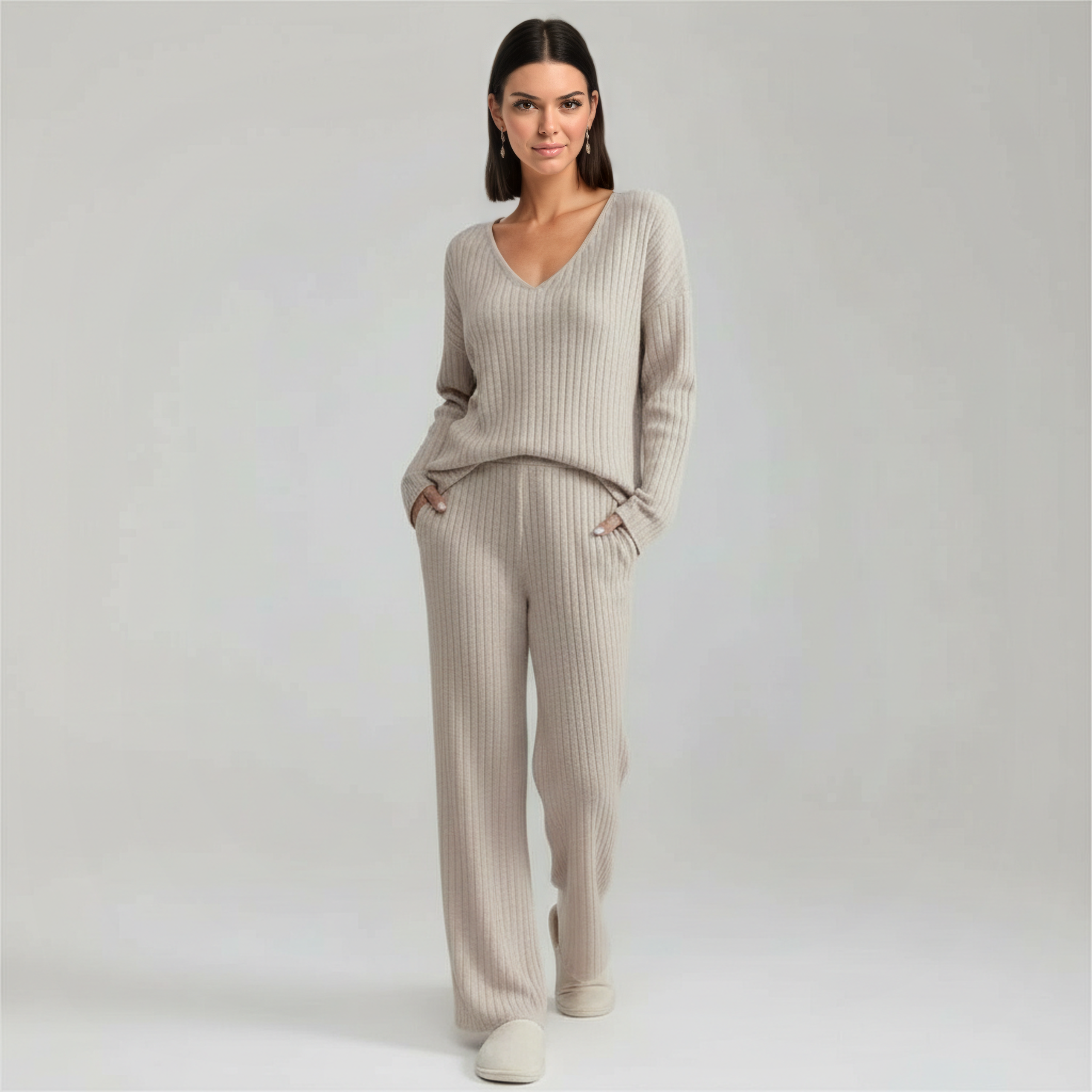 Pullover Ribbed Knit Matching Lounge Set — view 9
