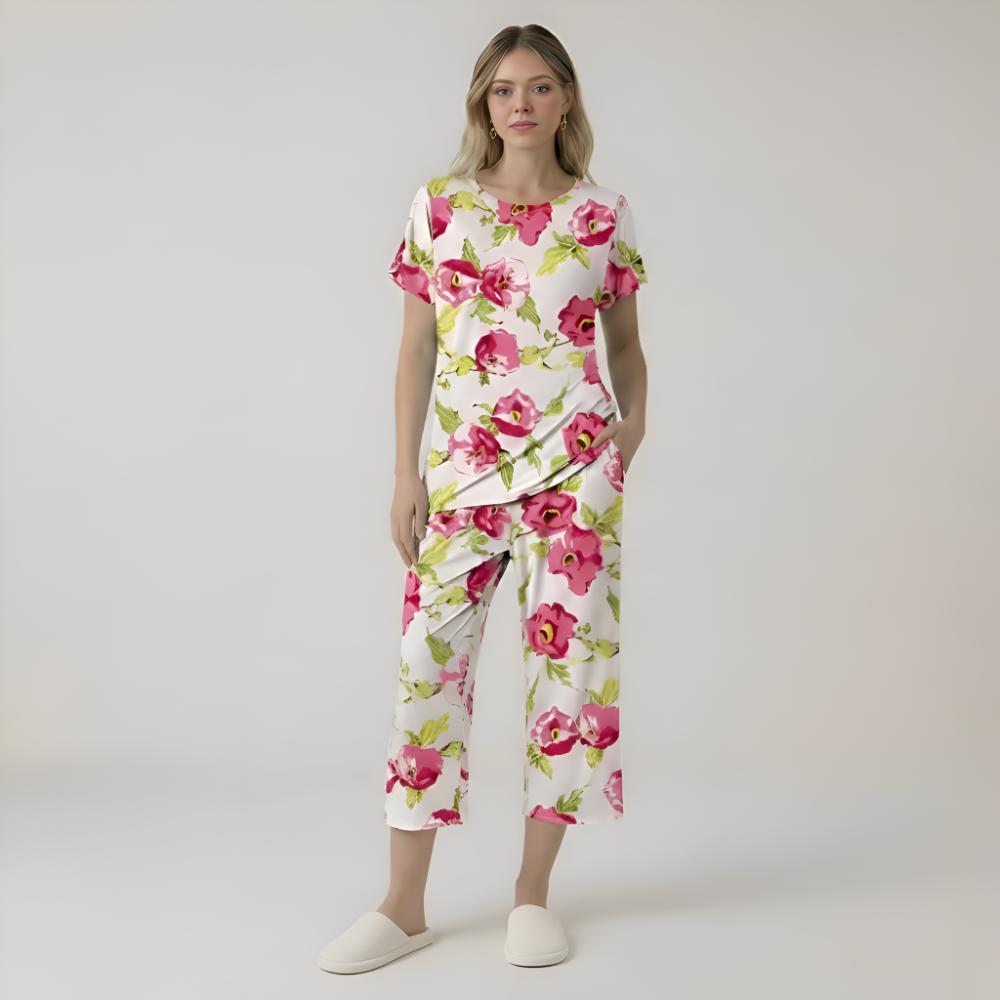 Capri Style Pajama Set With Floral Design — view 5