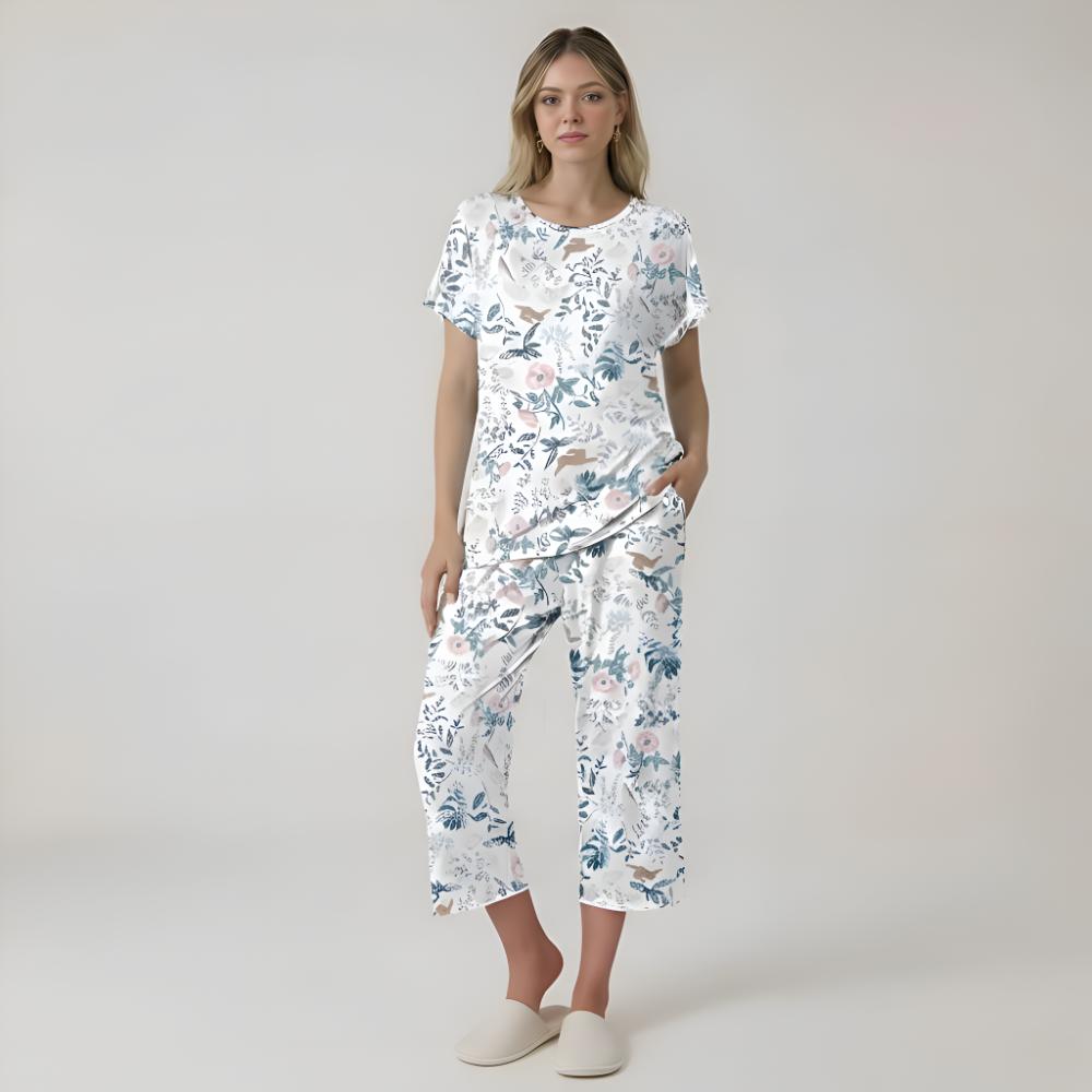 Capri Style Pajama Set With Floral Design — view 8
