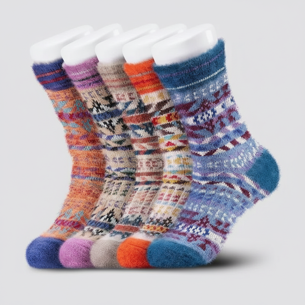 5 Pair Reindeer Design Knit Crew Socks — view 8