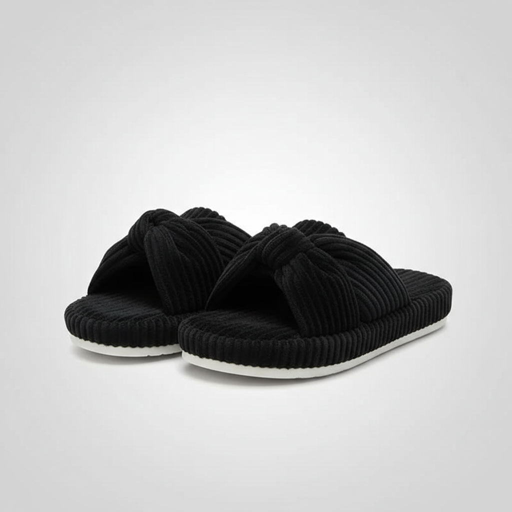 Corduroy Bow Crossband Slip On Slippers — view 9