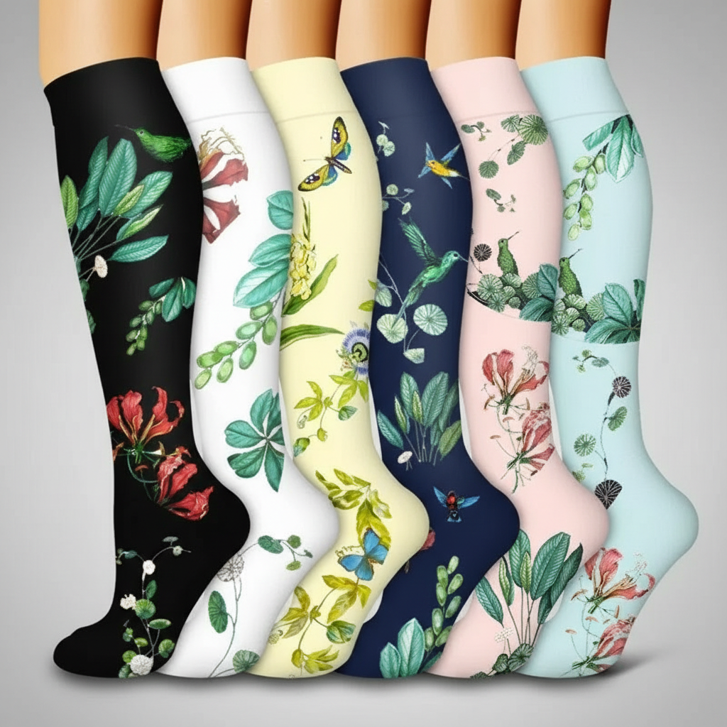 6 Pairs Of Flower Pattern Copper Compression Support Socks — view 4