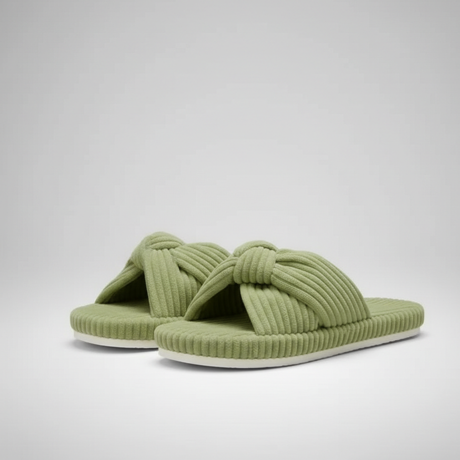 Corduroy Bow Crossband Slip On Slippers — view 2