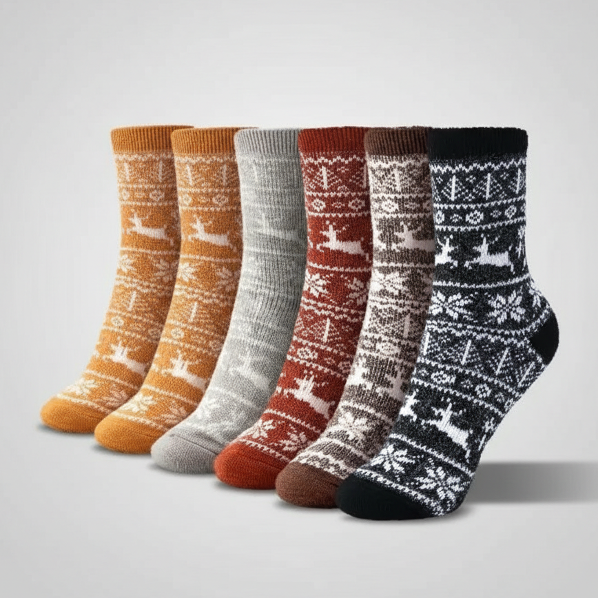 5 Pair Reindeer Design Knit Crew Socks — view 5