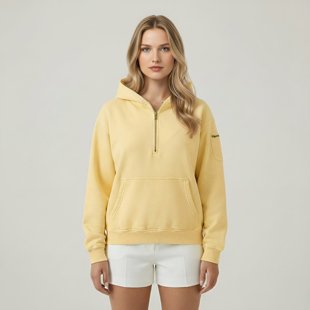 Vintage Design Half Zip Oversized Hoodie For Women