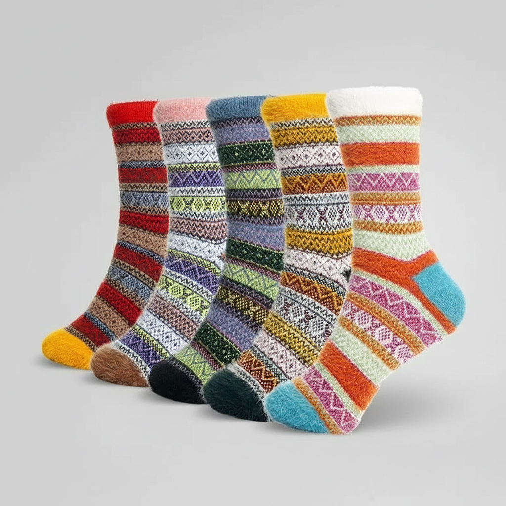 5 Pair Reindeer Design Knit Crew Socks — view 11